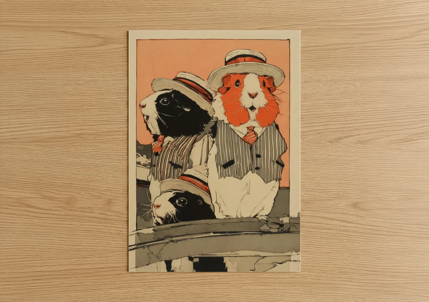 Dapper Guinea Pig Trio Vintage Wall Art