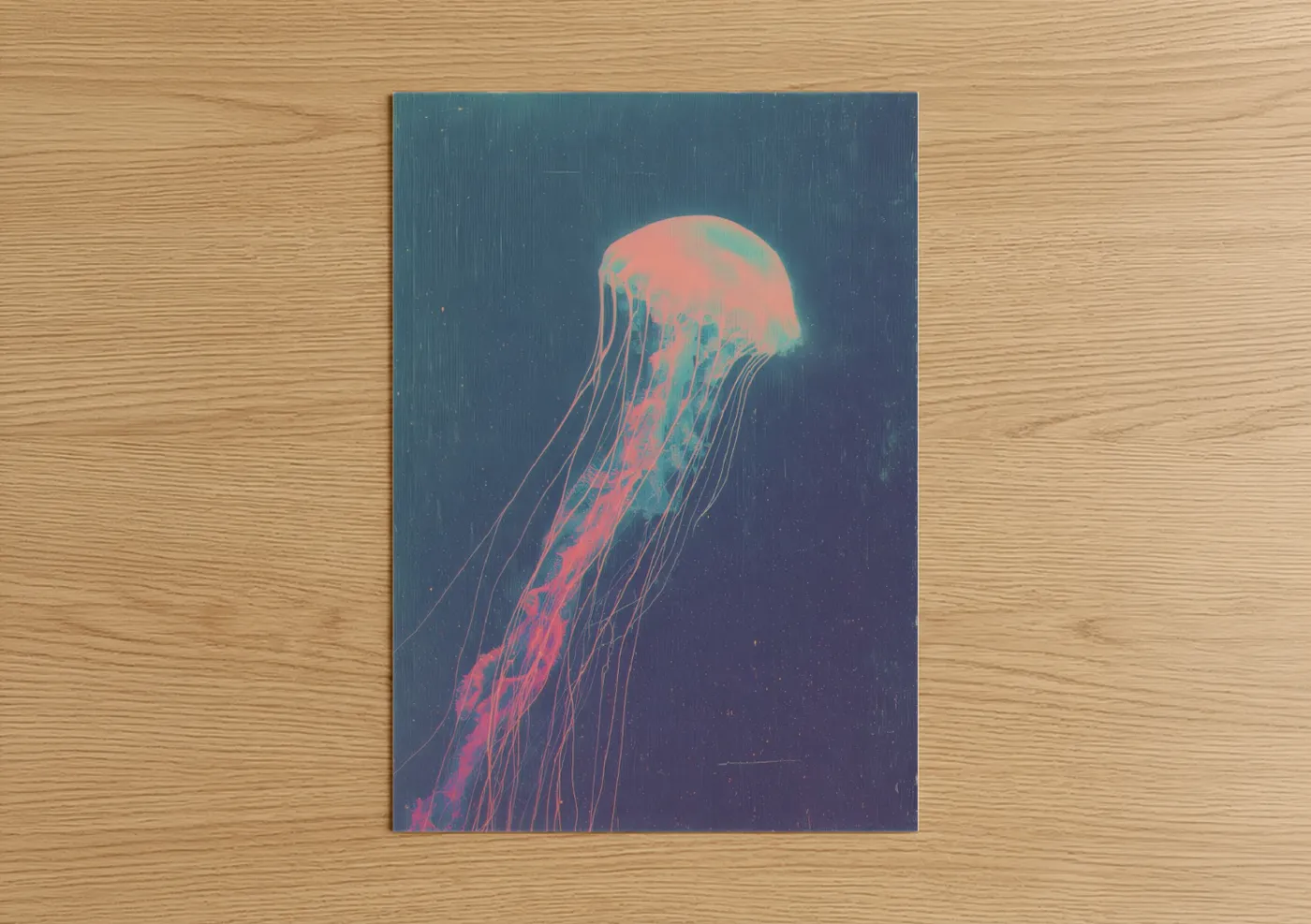Neon Jellyfish Deep Sea Bioluminescent Wall Art
