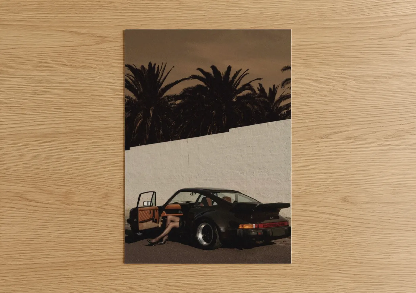 Vintage Sports Car Desert Palm Aesthetic Wall Art