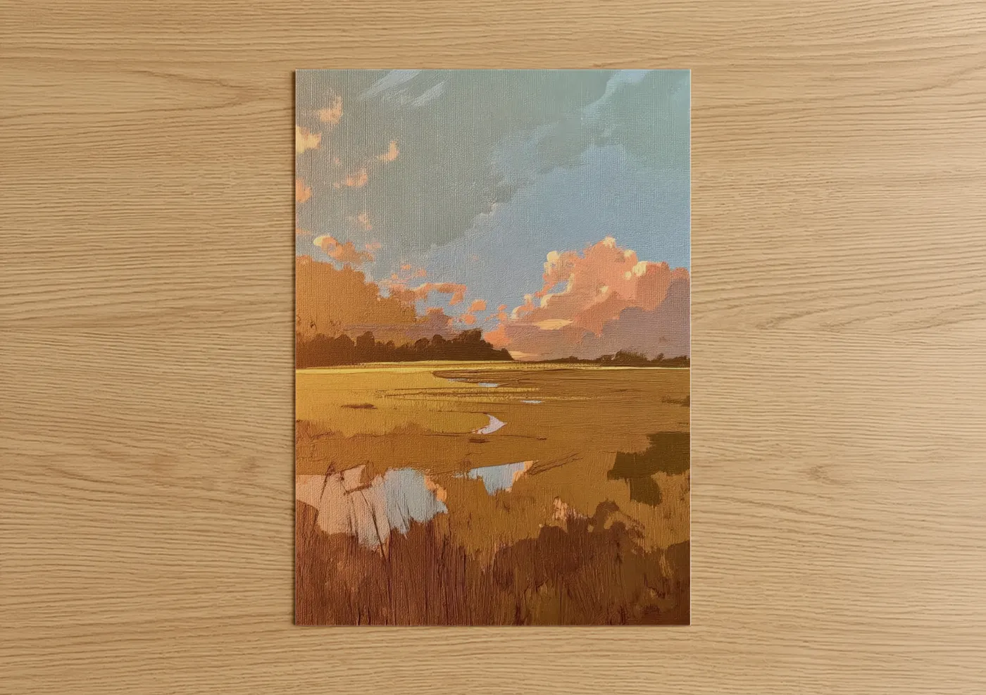 Golden Marsh Landscape Sunset Wall Art