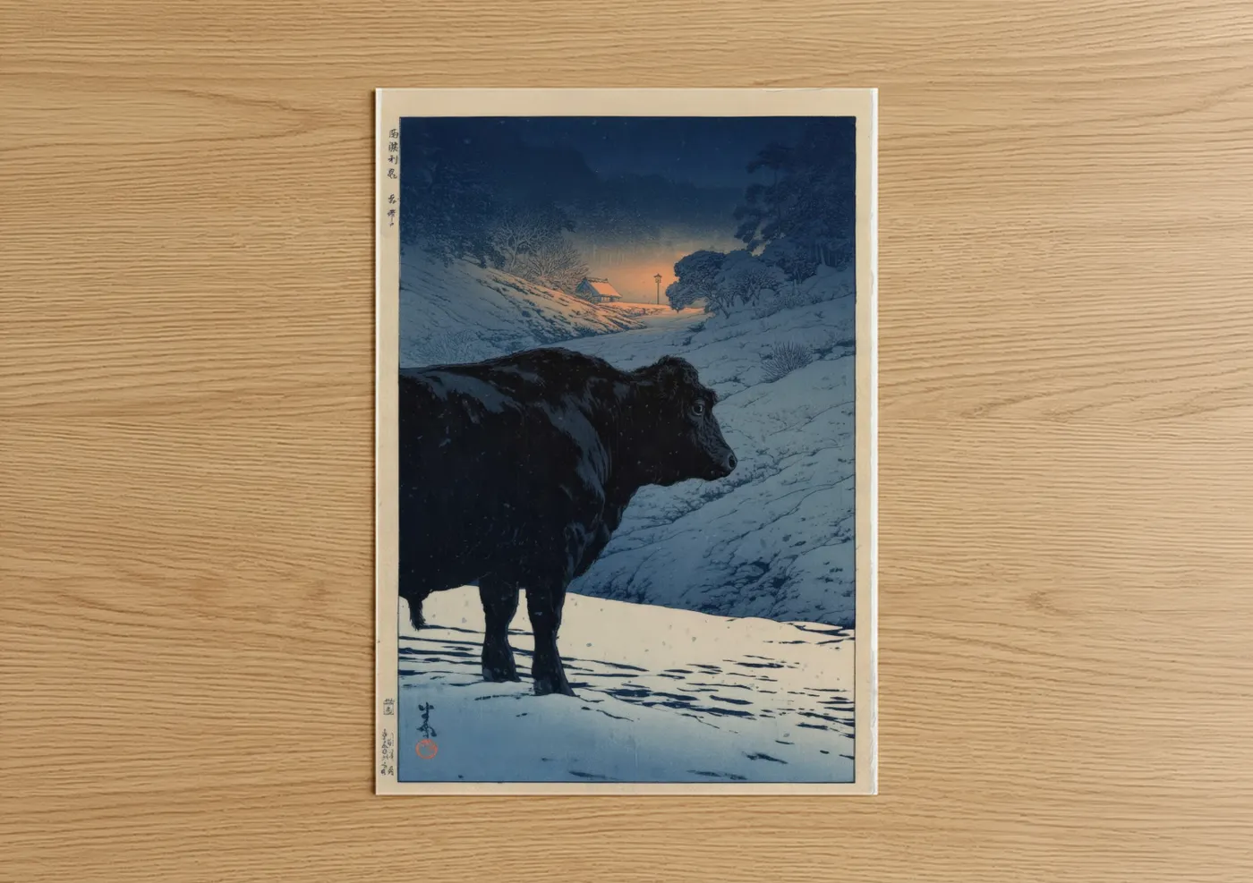 Winter Angus Cow Japanese Wall Art