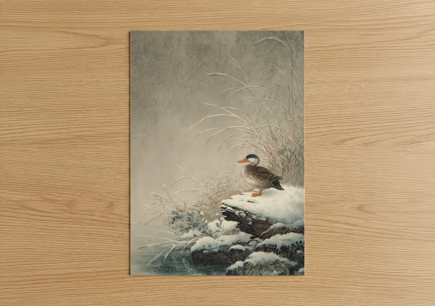 Snowy Duck Winter Watercolor Wall Art