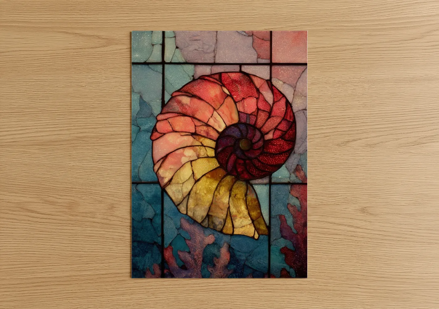 Spiral Nautilus Stained Glass Wall Art