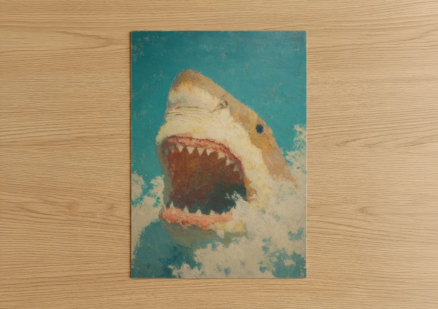 Aggressive Great White Shark Painting Wall Art