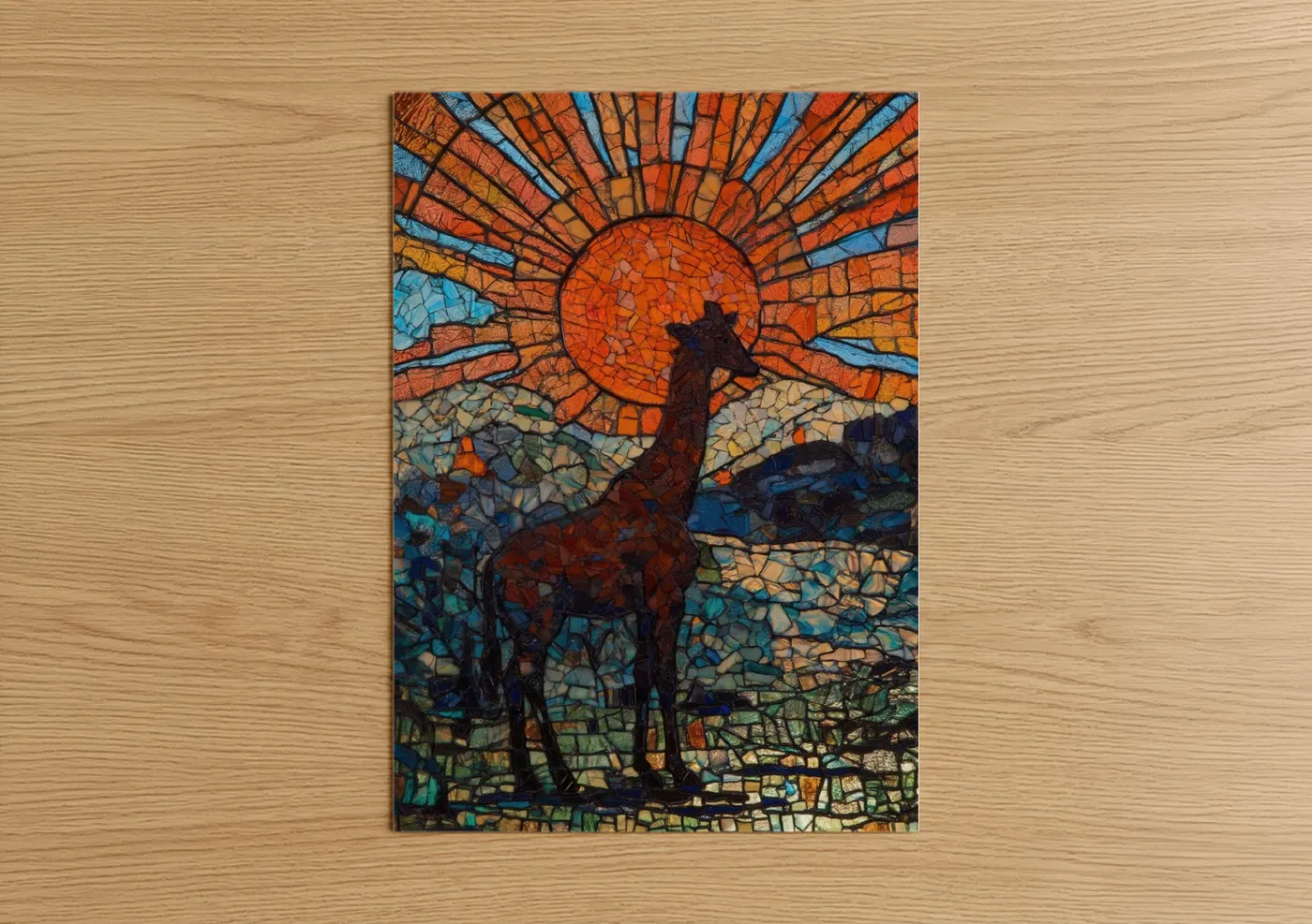 Giraffe Sunset Stained Glass Mosaic Wall Art