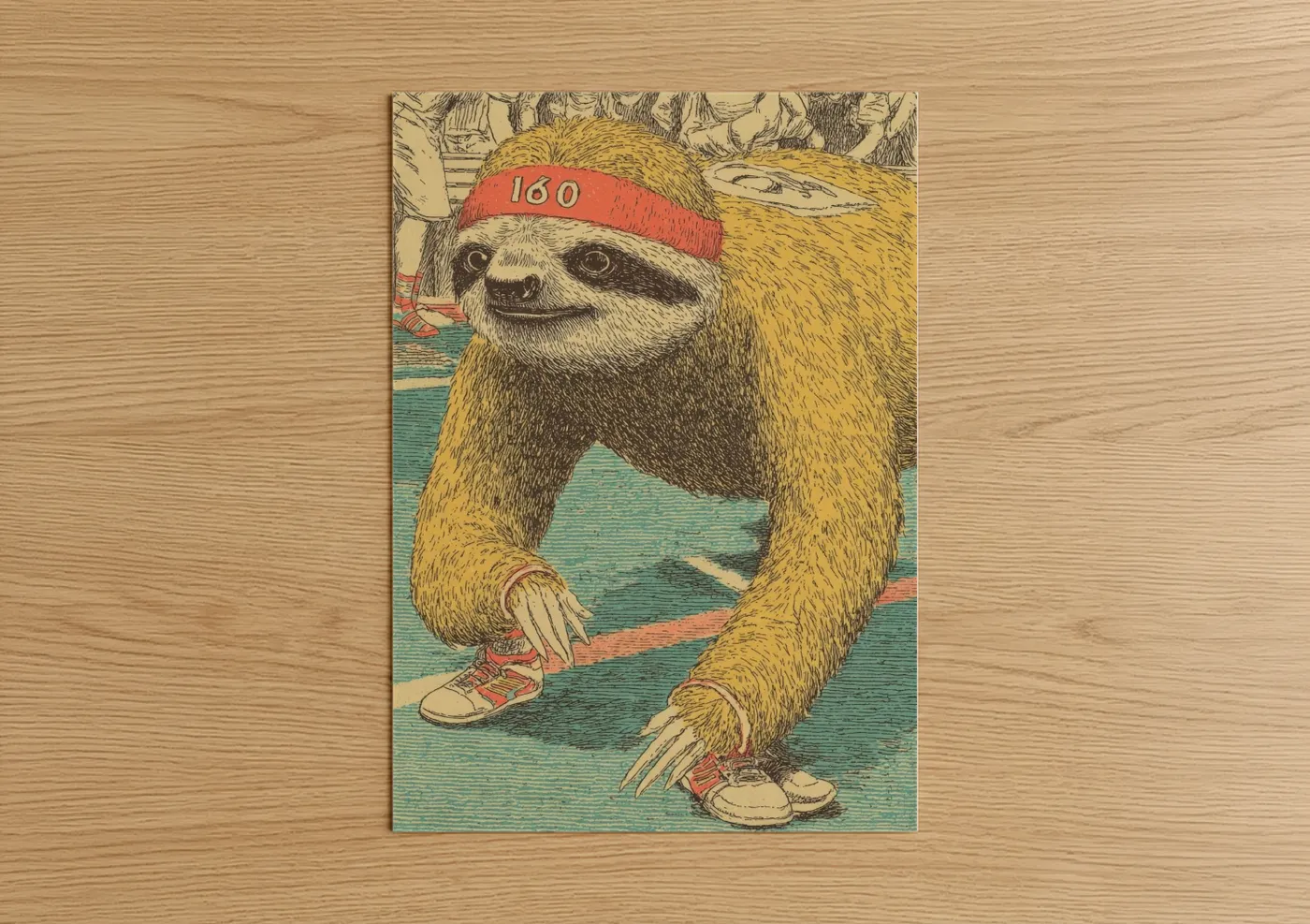 Athletic Sloth With Headband Illustration Wall Art
