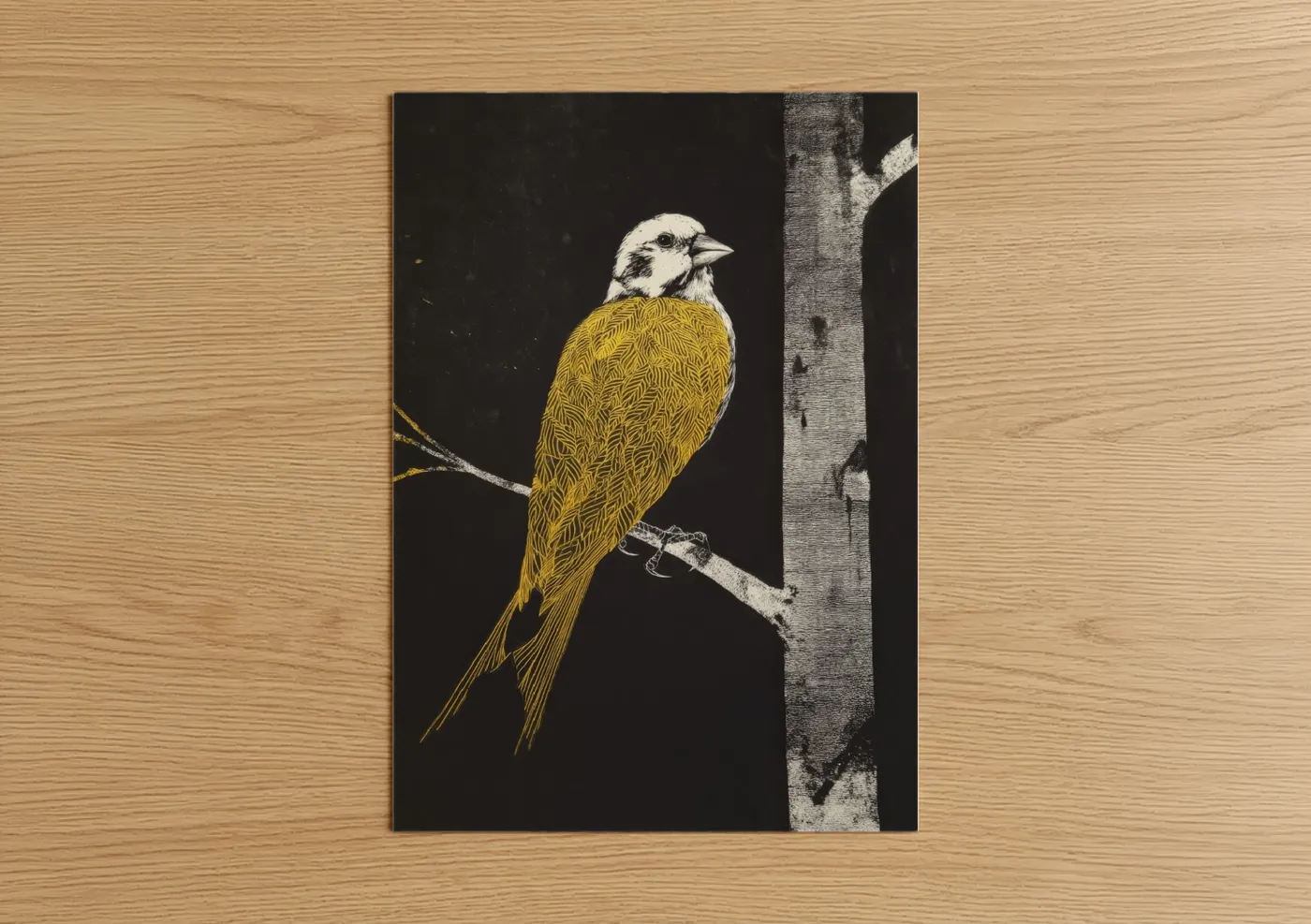 Golden Canary Bird on Branch Wall Art