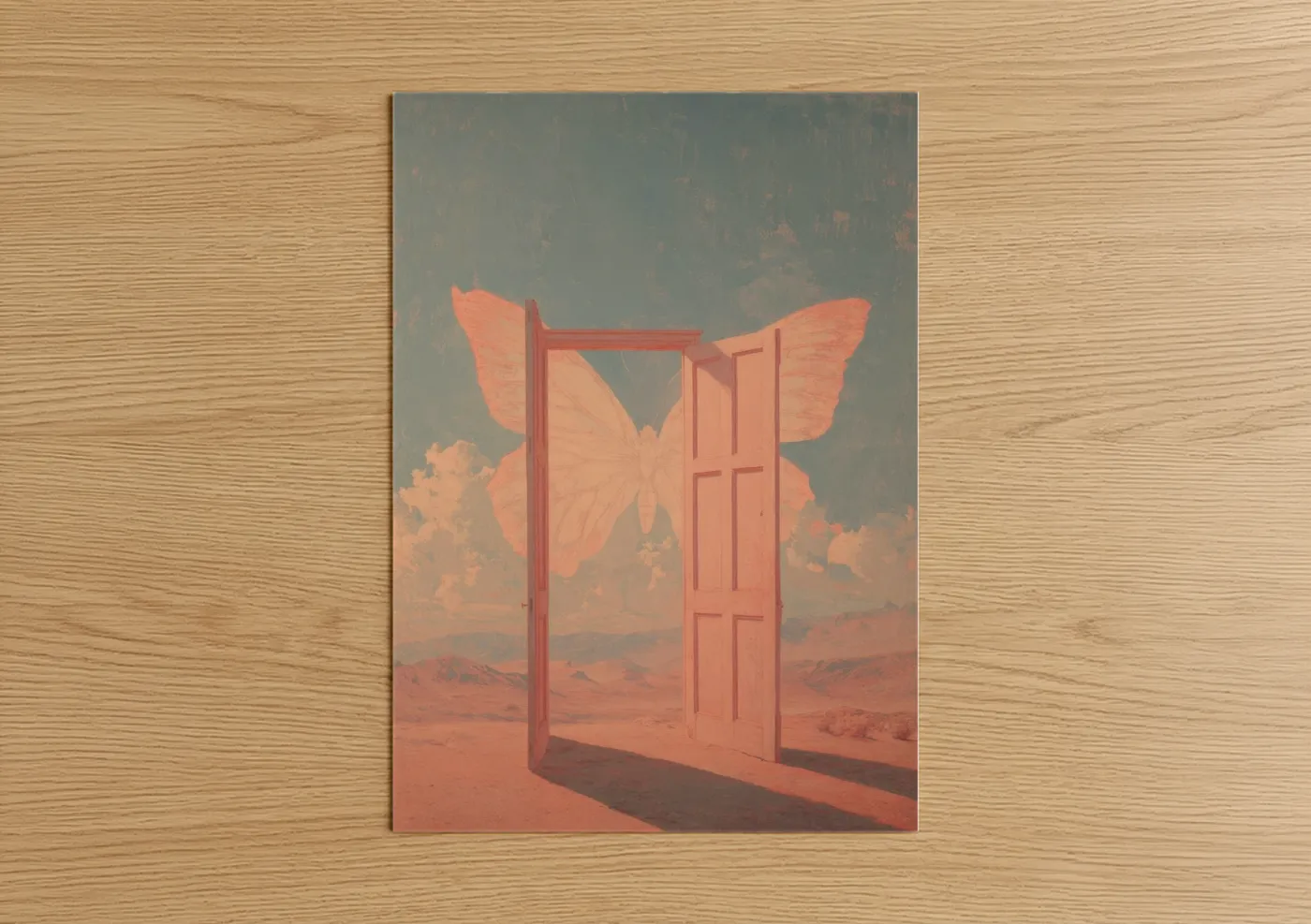 Surreal Coral Door Desert Landscape Wall Art