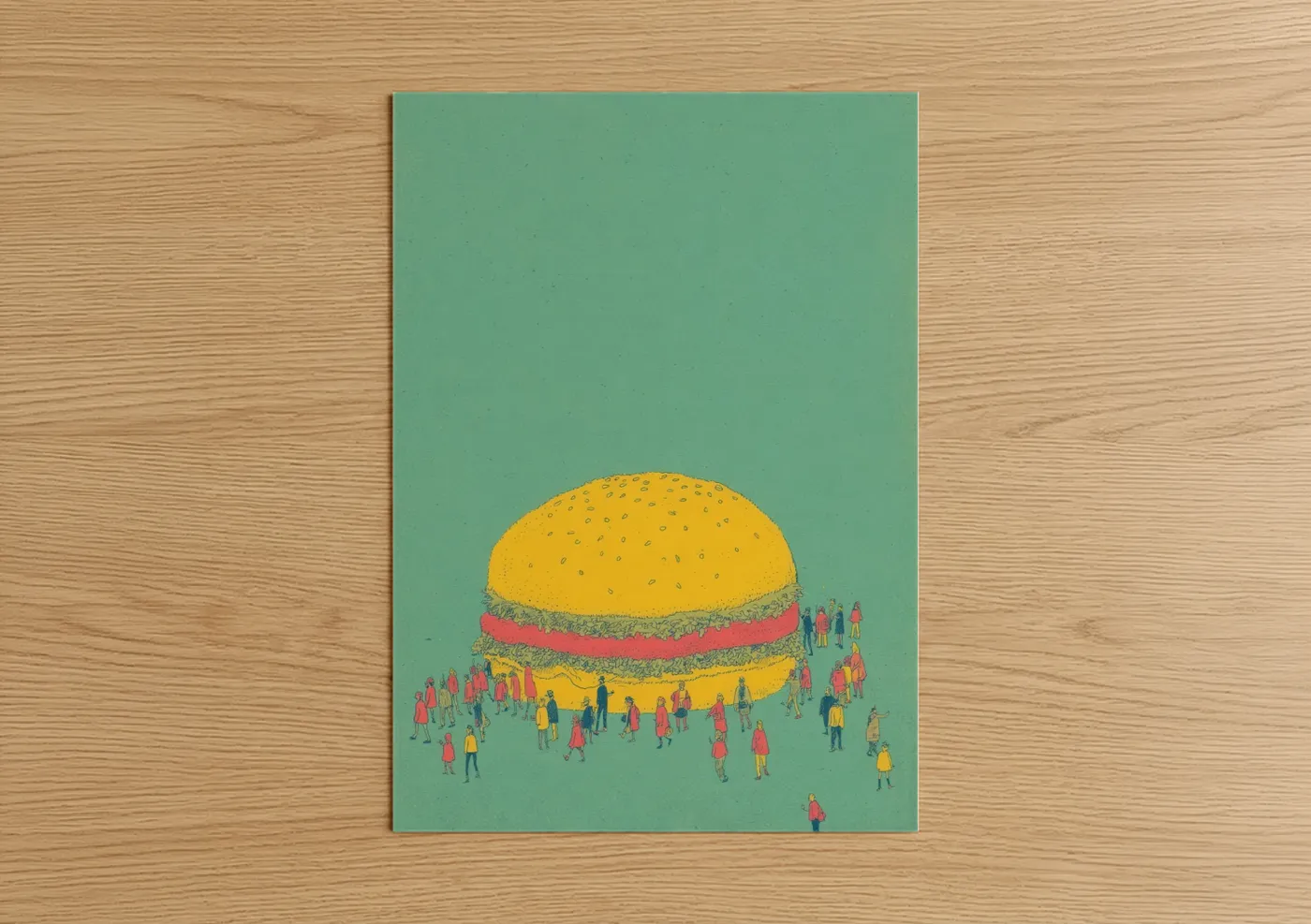 Giant Burger Crowd Illustration Wall Art