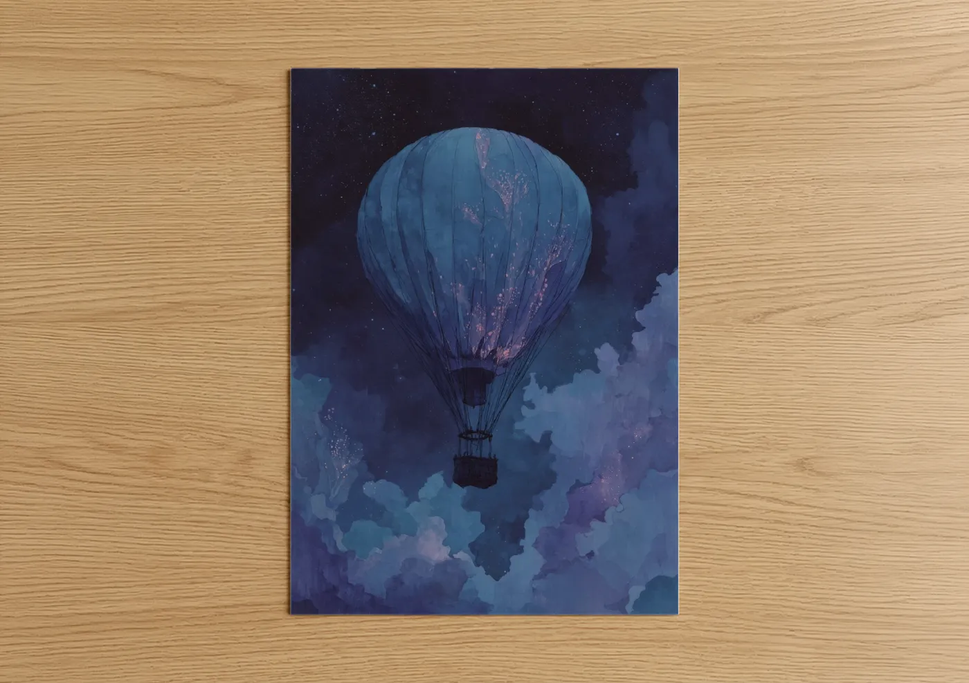 Hot Air Balloon Night Sky Adventure Wall Art