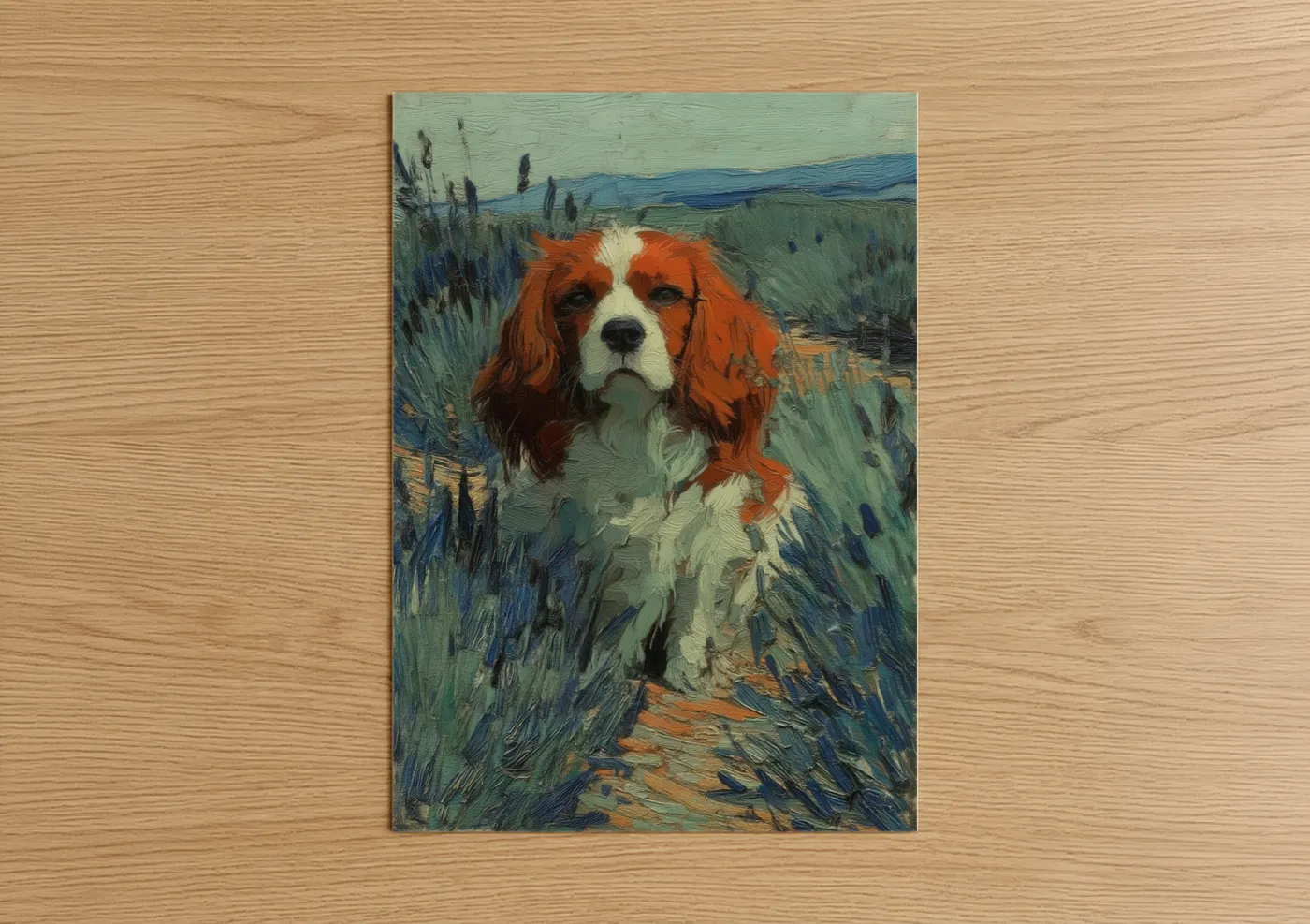 Red and White Spaniel Wheatfield Portrait Wall Art
