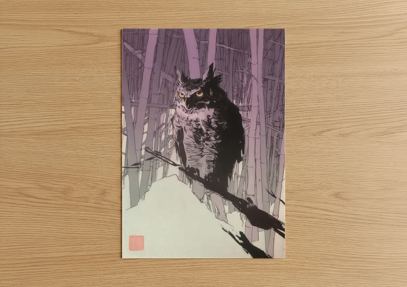 Amber-Eyed Owl in Forest Branches Wall Art