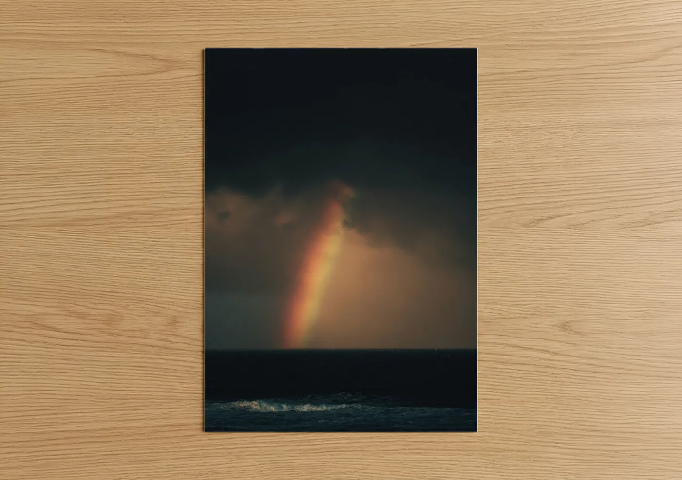 Stormy Rainbow Over Ocean Waves Wall Art
