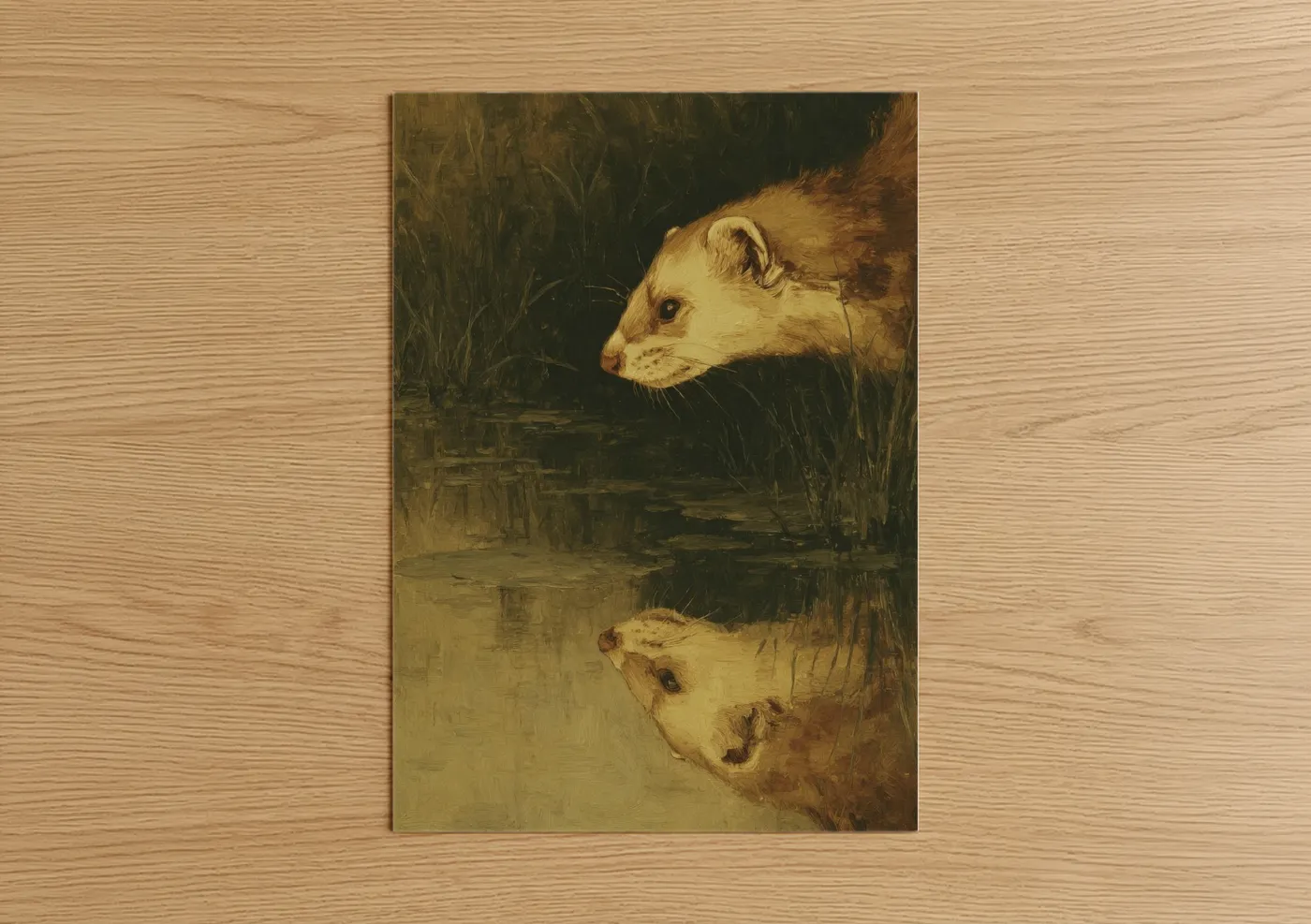 Weasel by Water Reflection Classic Wall Art