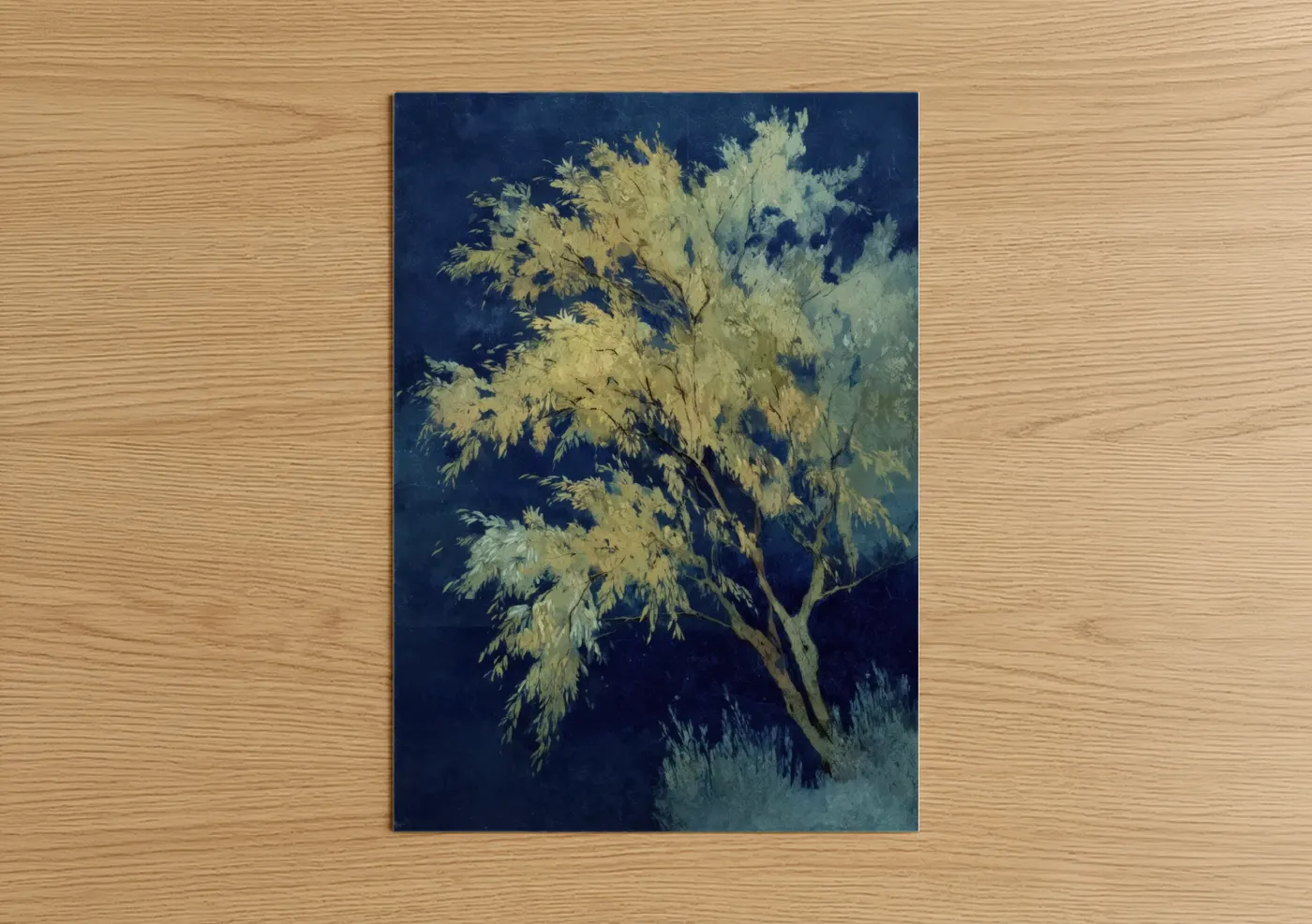 Golden Willow Tree Night Sky Wall Art