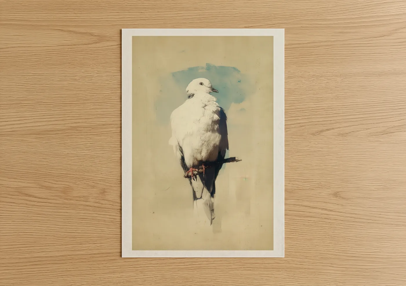 White Dove Portrait Vintage Watercolor Wall Art