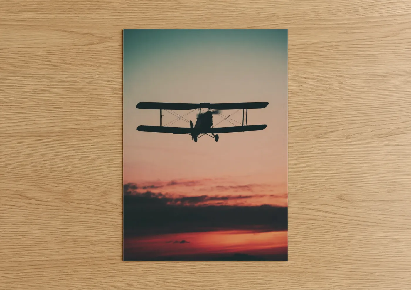 Vintage Biplane Sunset Silhouette Wall Art