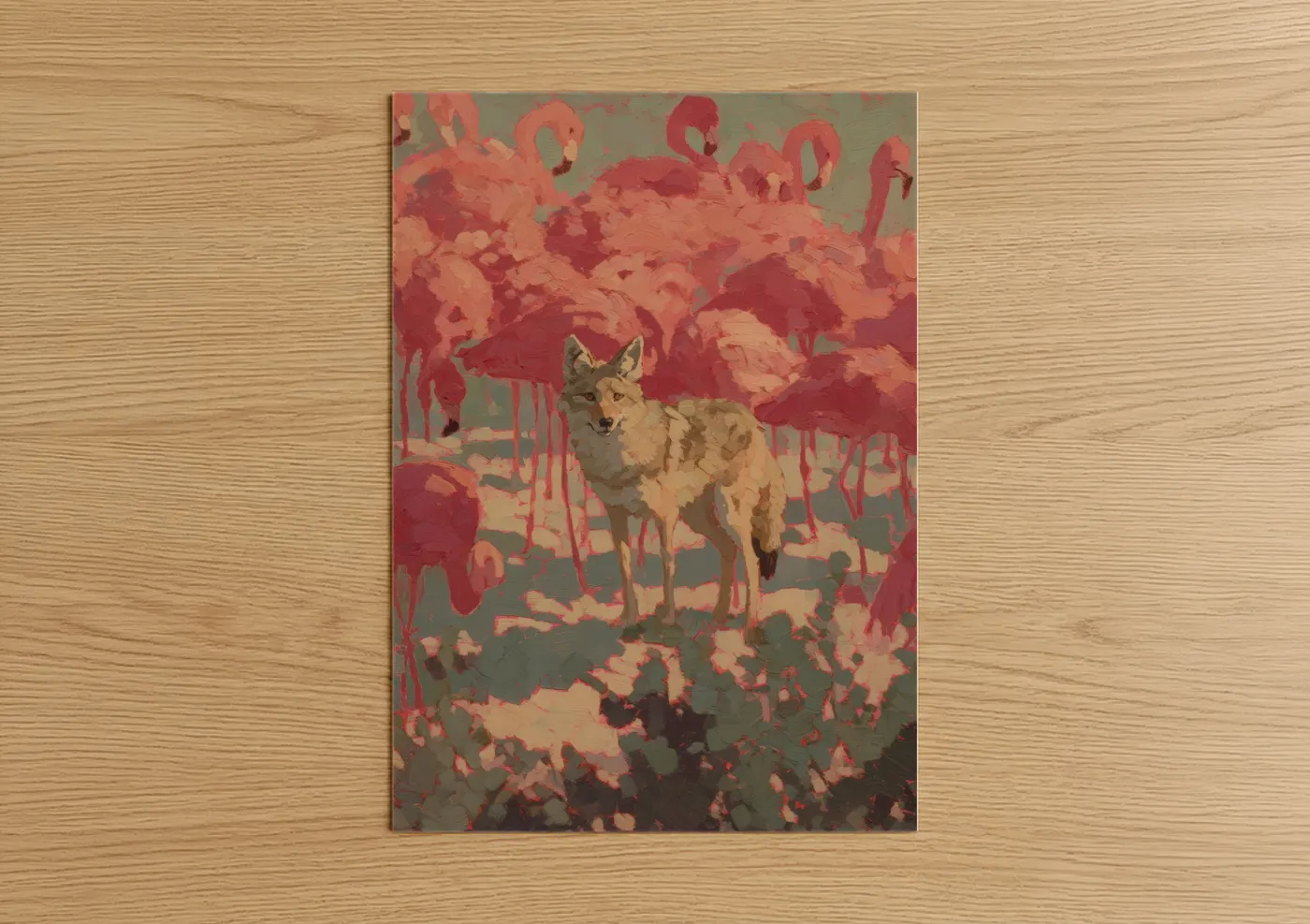 Coyote Among Pink Flamingos Pop Wall Art