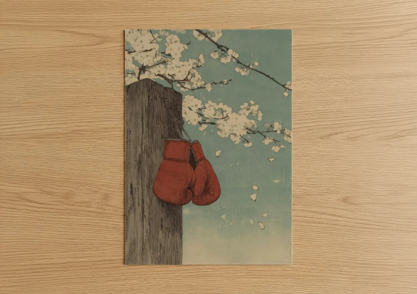 Red Boxing Gloves Spring Blossoms Wall Art