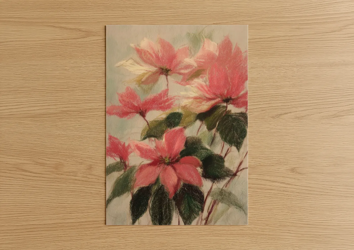 Crimson Poinsettias Oil Painting Wall Art