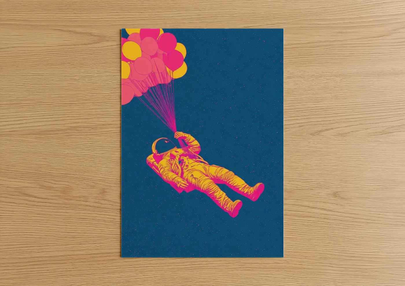 Neon Astronaut Floating Balloons Wall Art