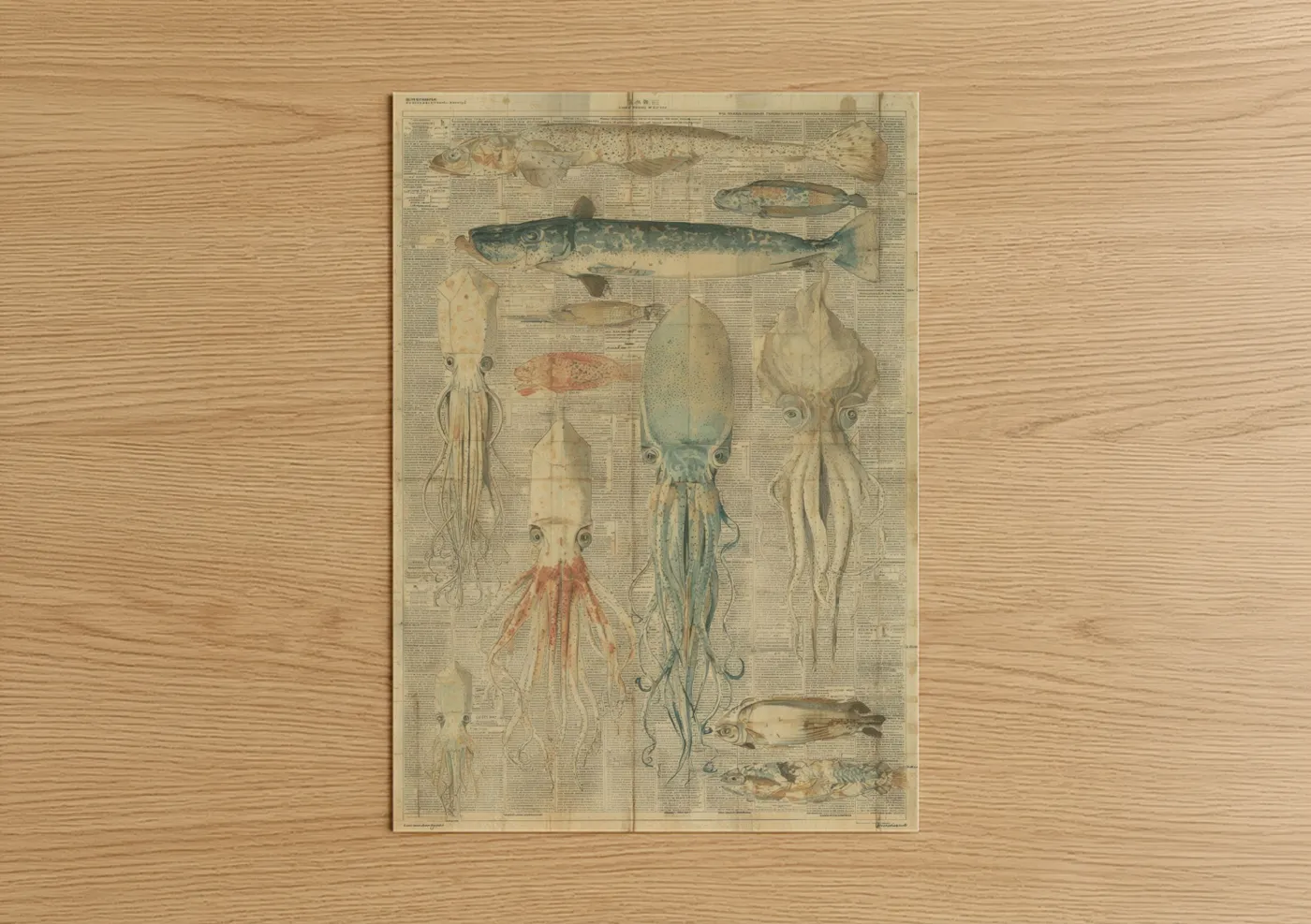 Vintage Squid Study Marine Anatomy Wall Art
