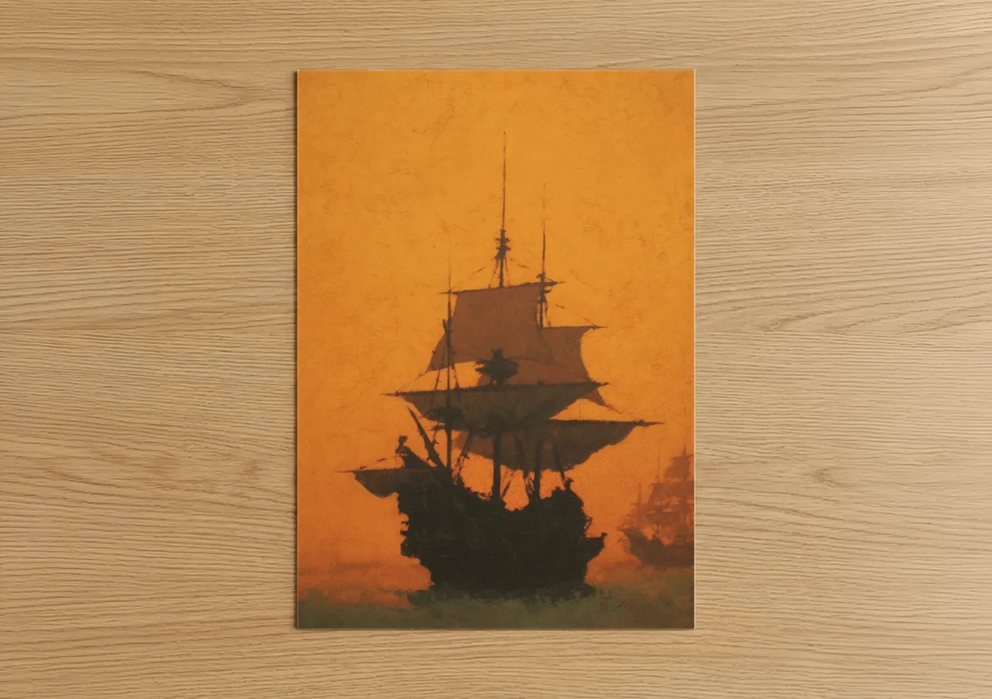 Golden Ship Silhouette Nautical Sunset Wall Art