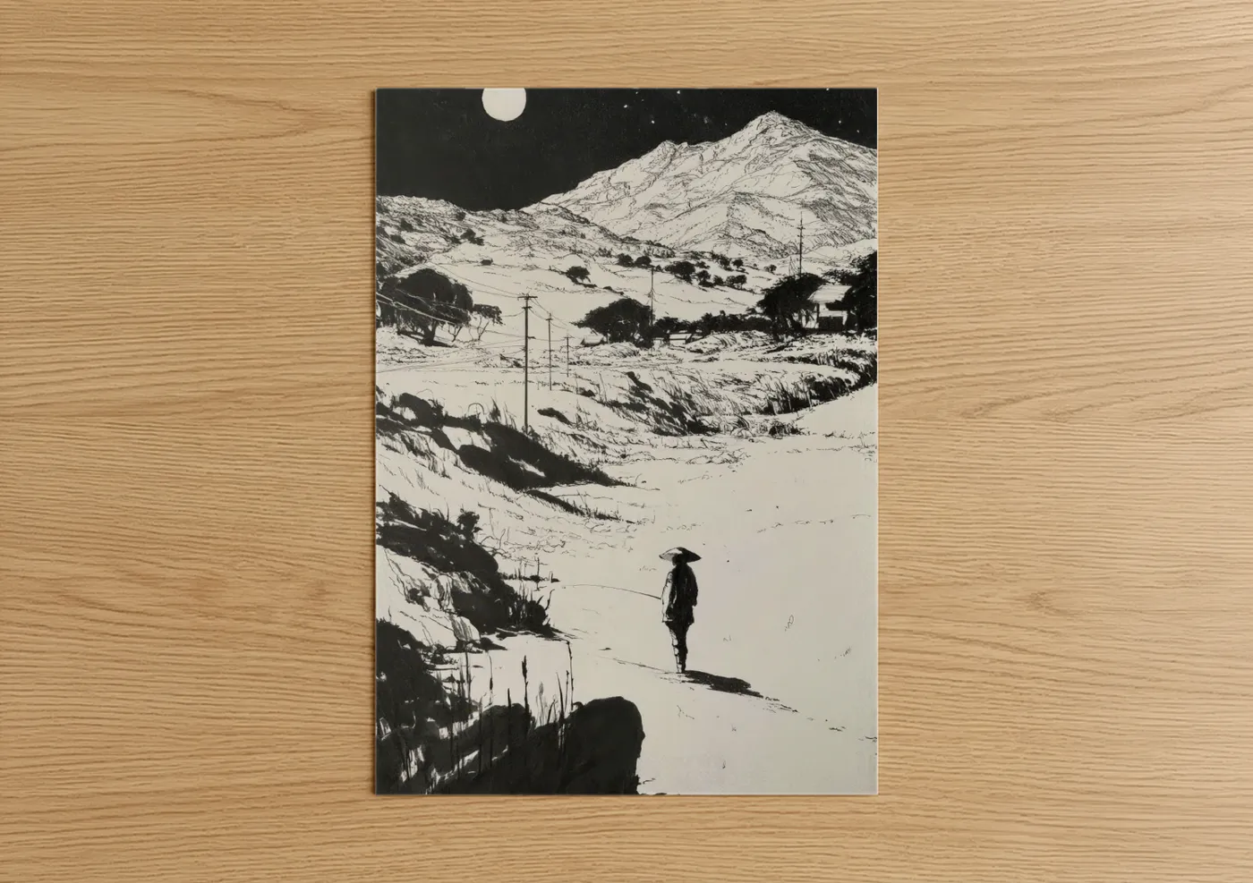 Solitary Figure Snowy Mountain Landscape Wall Art