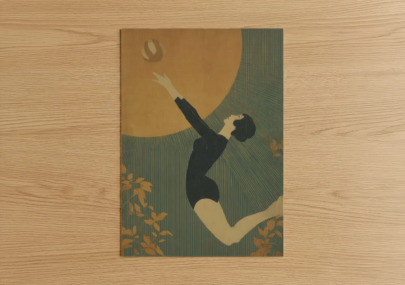 Golden Volleyball Leap Art Deco Wall Art