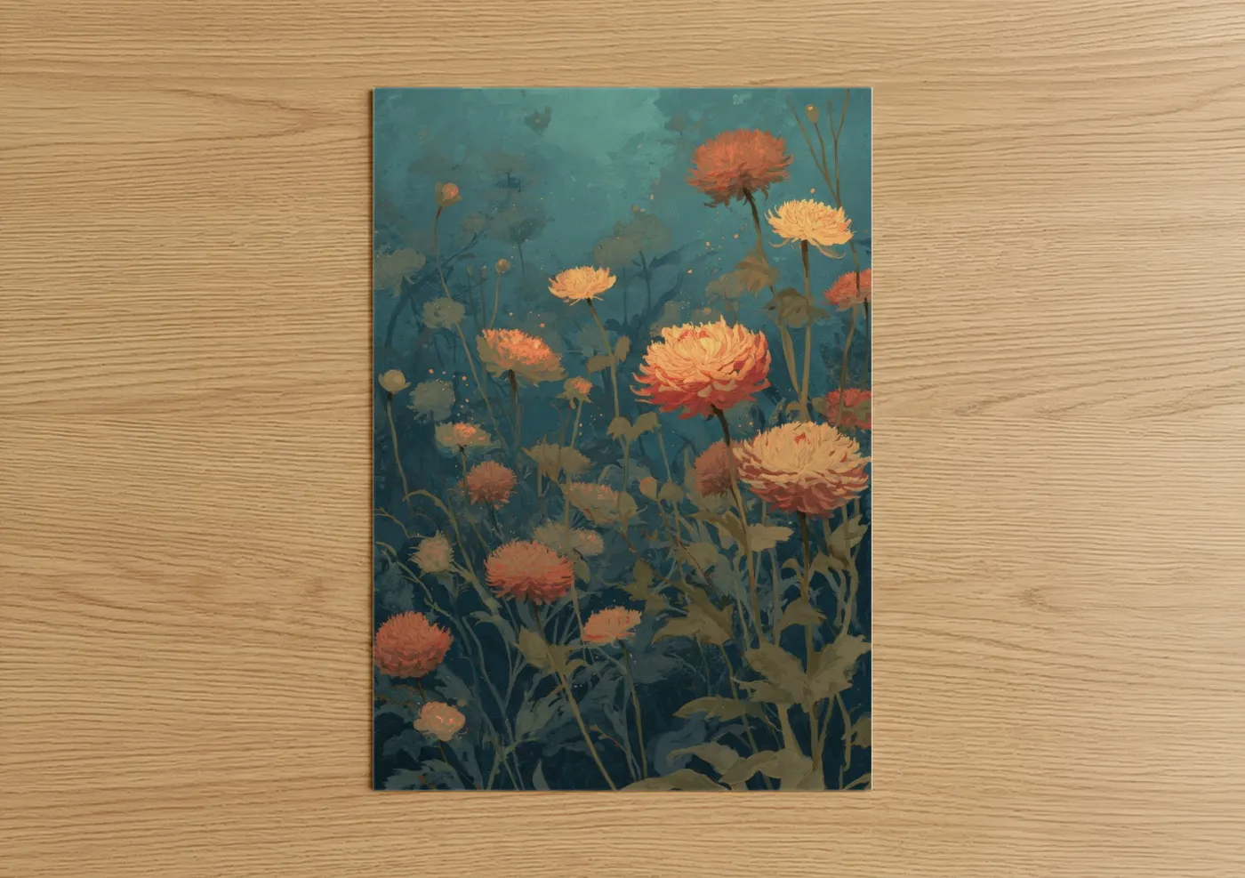 Coral Dahlia Garden Floral Art Wall Art