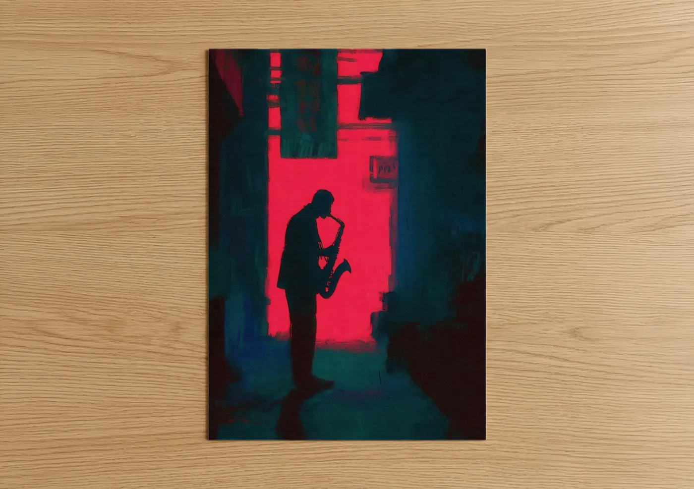 Neon Blues Saxophonist Urban Jazz Wall Art