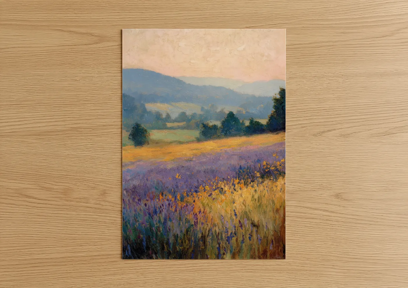 Golden Lavender Valley Landscape Painting Wall Art