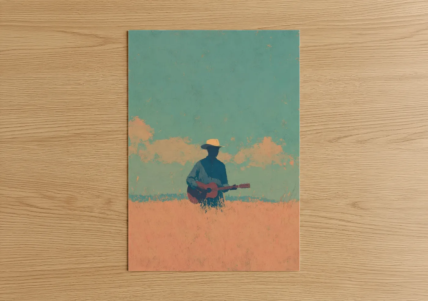 Solitary Guitarist Vintage Field Wall Art