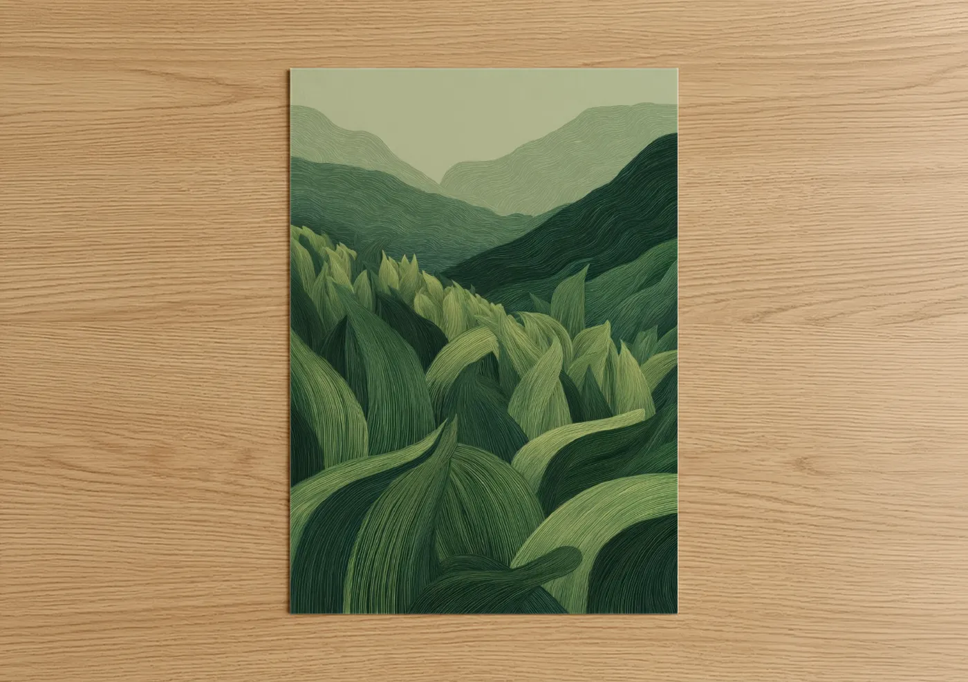 Serene Green Field Valley Landscape Wall Art