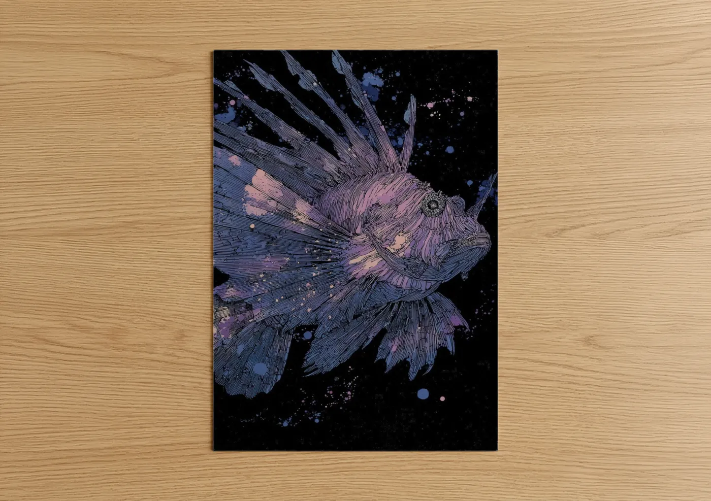 Lionfish Cosmic Line Art Illustration Wall Art
