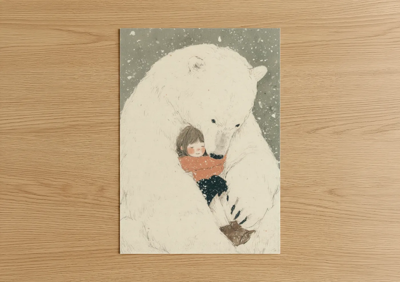 Girl and Polar Bear Winter Watercolor Wall Art