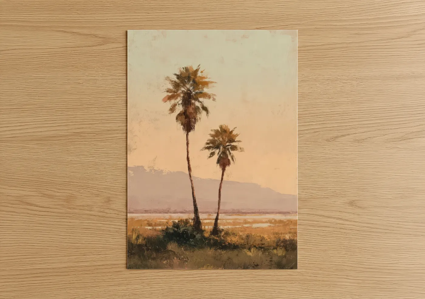 Desert Palm Trees Sunset Landscape Wall Art