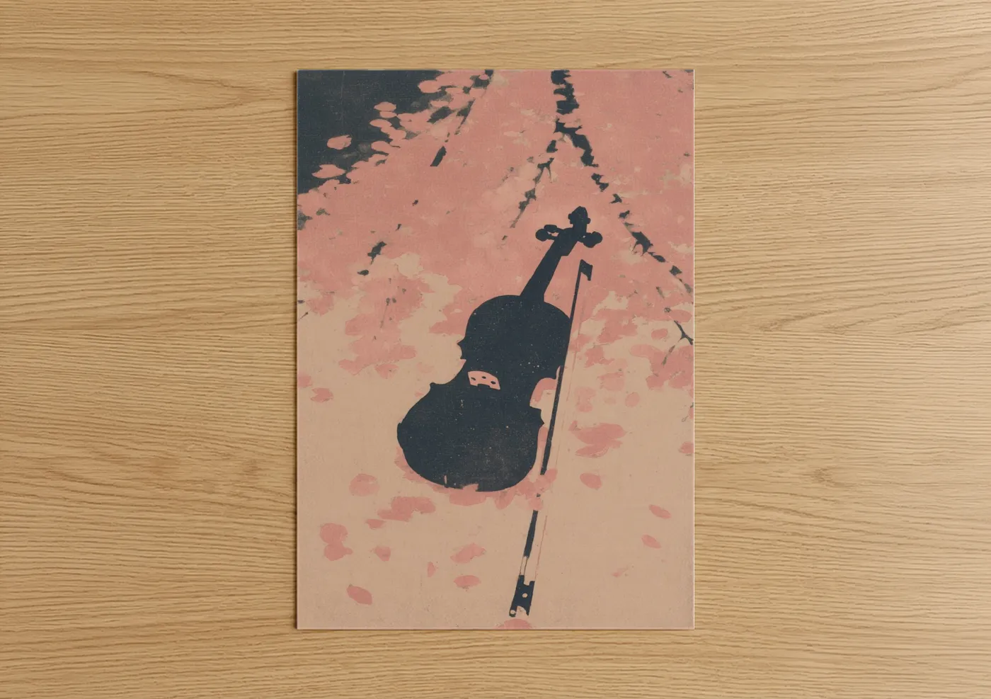 Black Silhouette Violin Pink Watercolor Wall Art