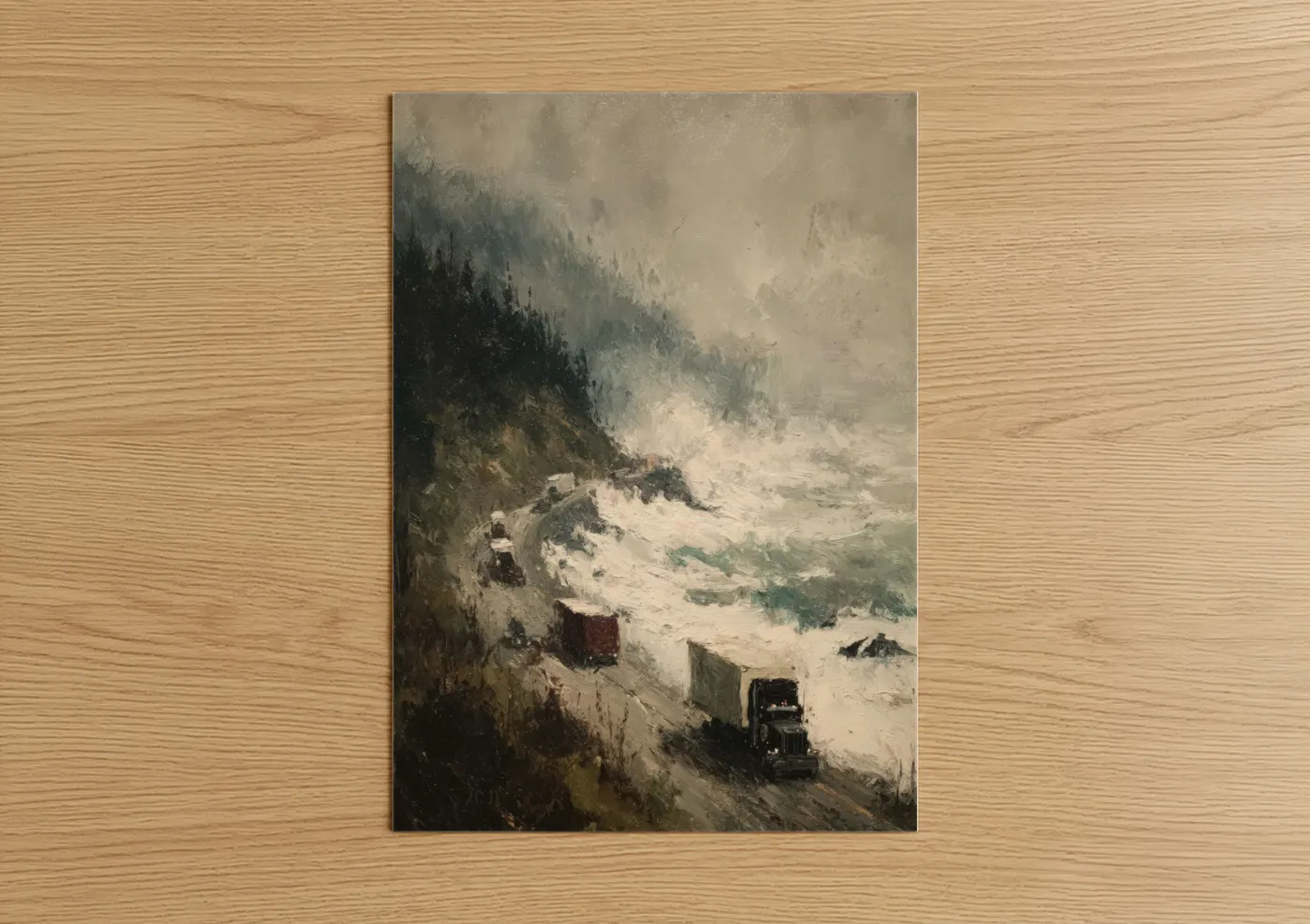 Truck Mountain Pass Winter Landscape Wall Art
