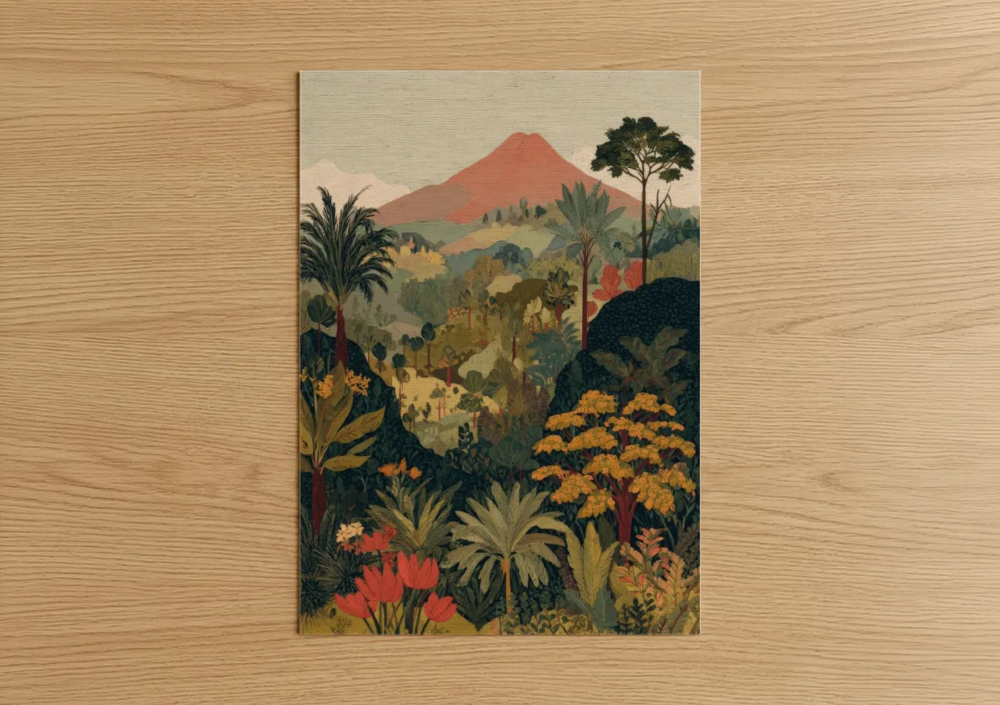 Crimson Volcano Landscape Tropical Garden Wall Art
