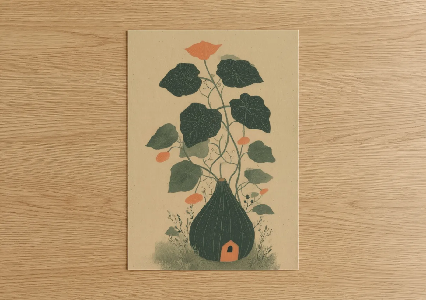Botanical Gourd House Illustration Wall Art