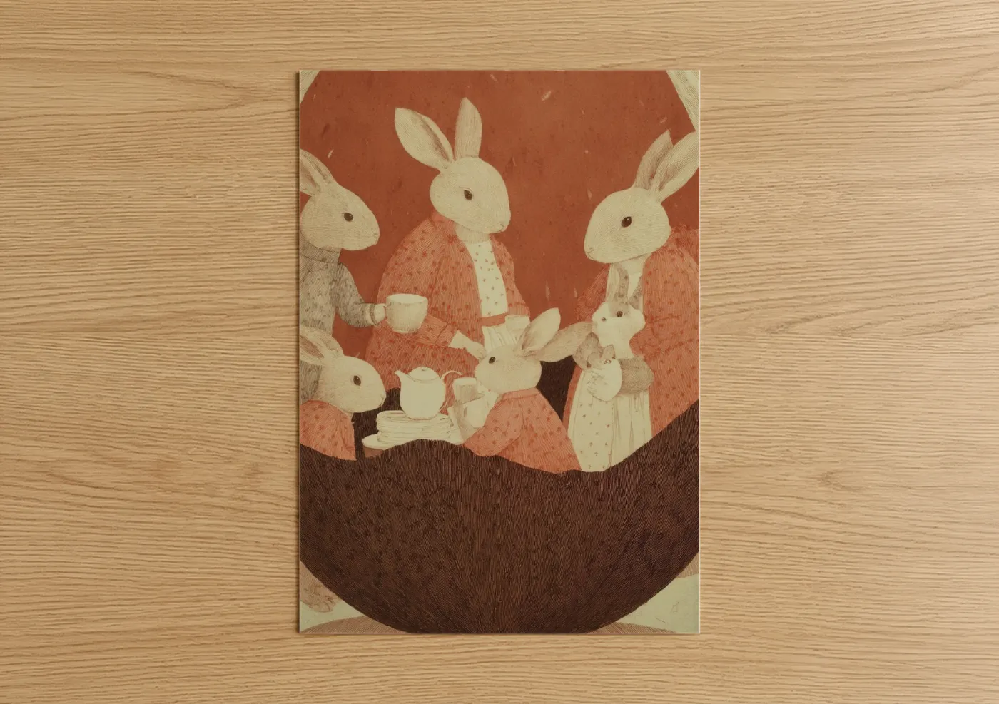 Easter Bunny Tea Party Illustration Wall Art
