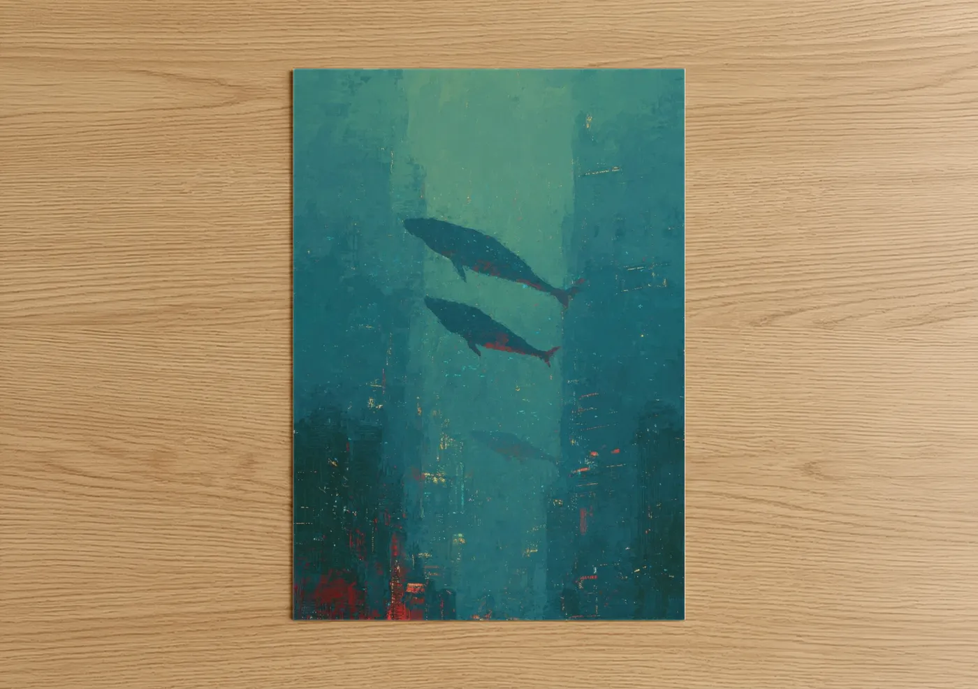 Futuristic Underwater City with Whales Wall Art