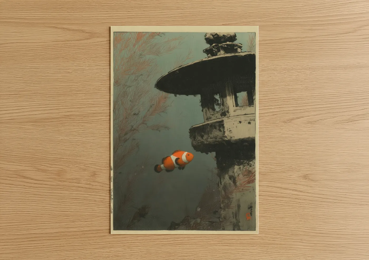 Clownfish Among Underwater Ruins Wall Art
