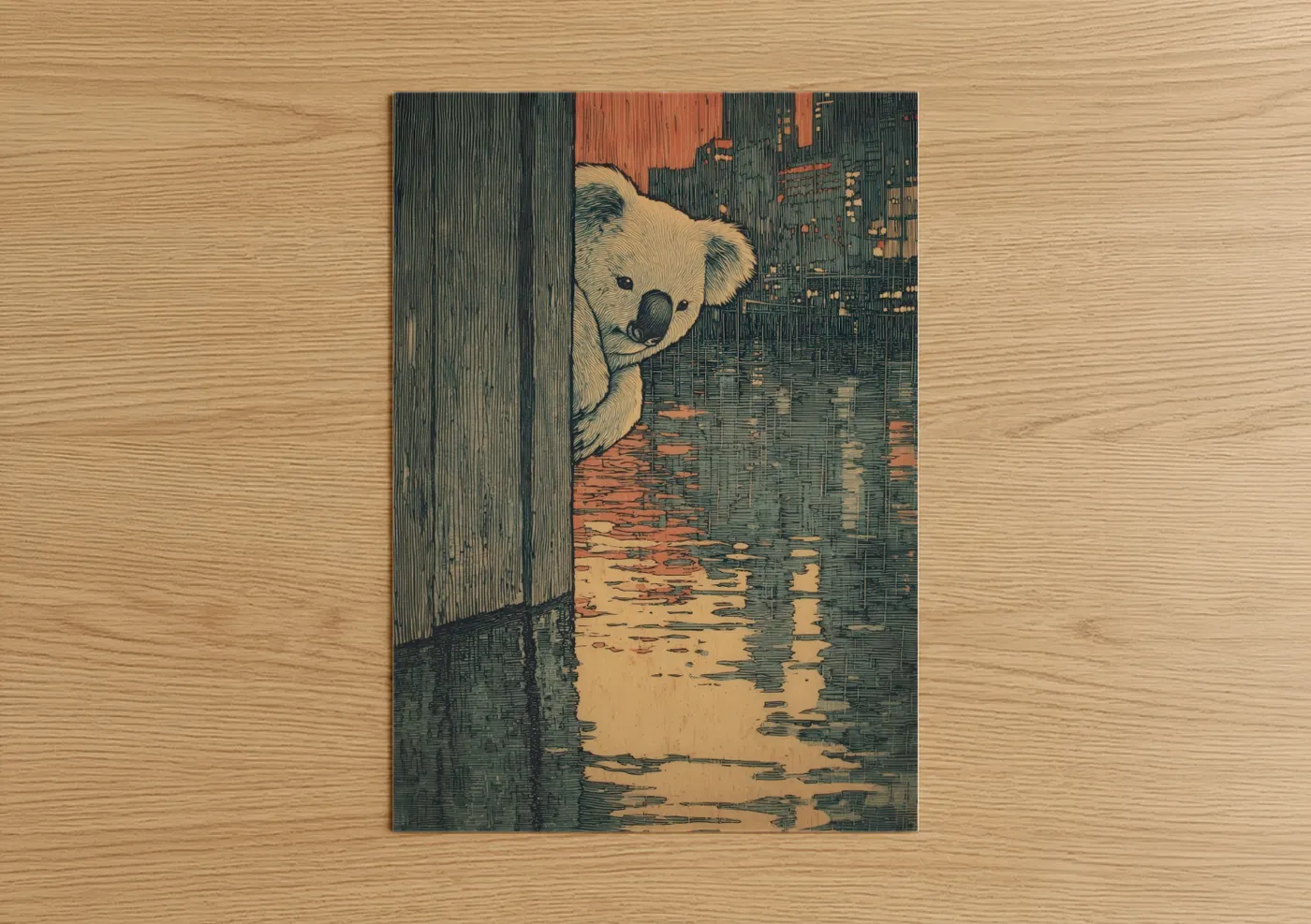 Curious Koala Peeking Wood Door Wall Art