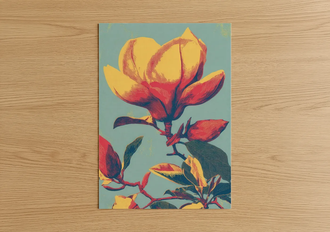 Golden Magnolia Flower Art Print Wall Art
