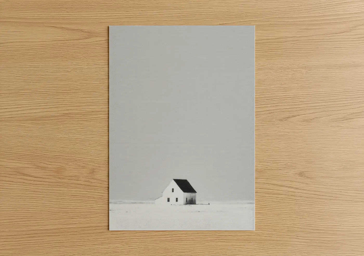 Solitary Barn Minimalist Winter Landscape Wall Art