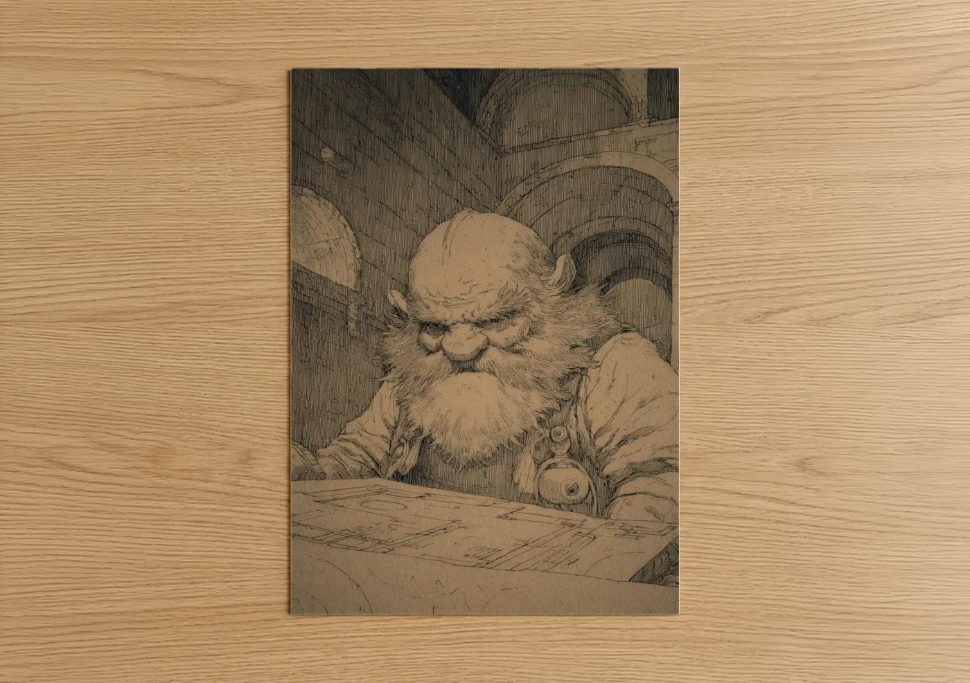 Bearded Dwarf Architect Stone Vault Wall Art