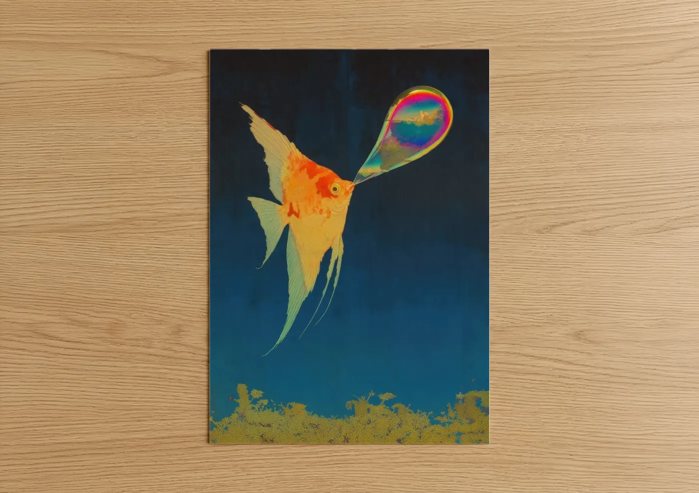 Rainbow Bubble Angel Fish Wall Art