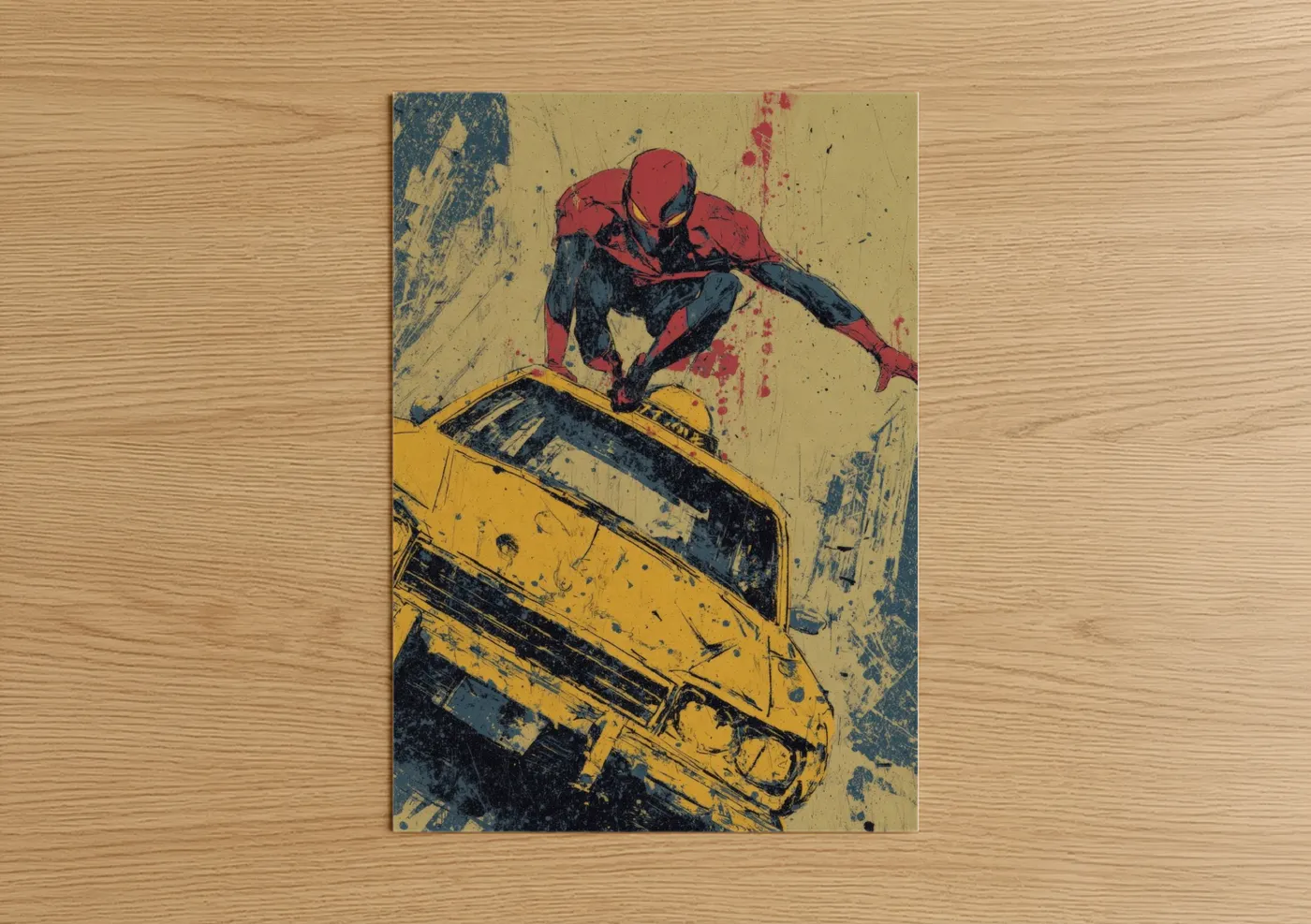 Red Superhero Yellow Taxi Urban Wall Art